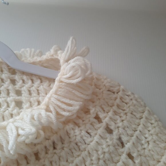 Handmade Crochet Fringe Button Front Off White Cape OSFM - Picture 5 of 7